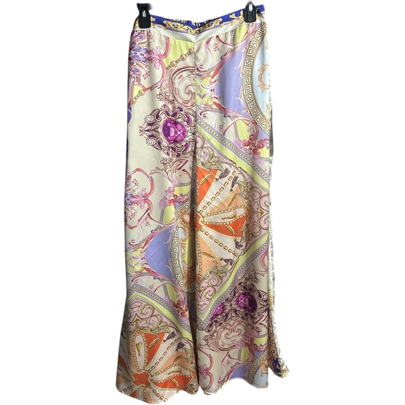 Steps New York Satin Wide Leg High Waist Pants Gold Multicolor Size L - Picture 2 of 4